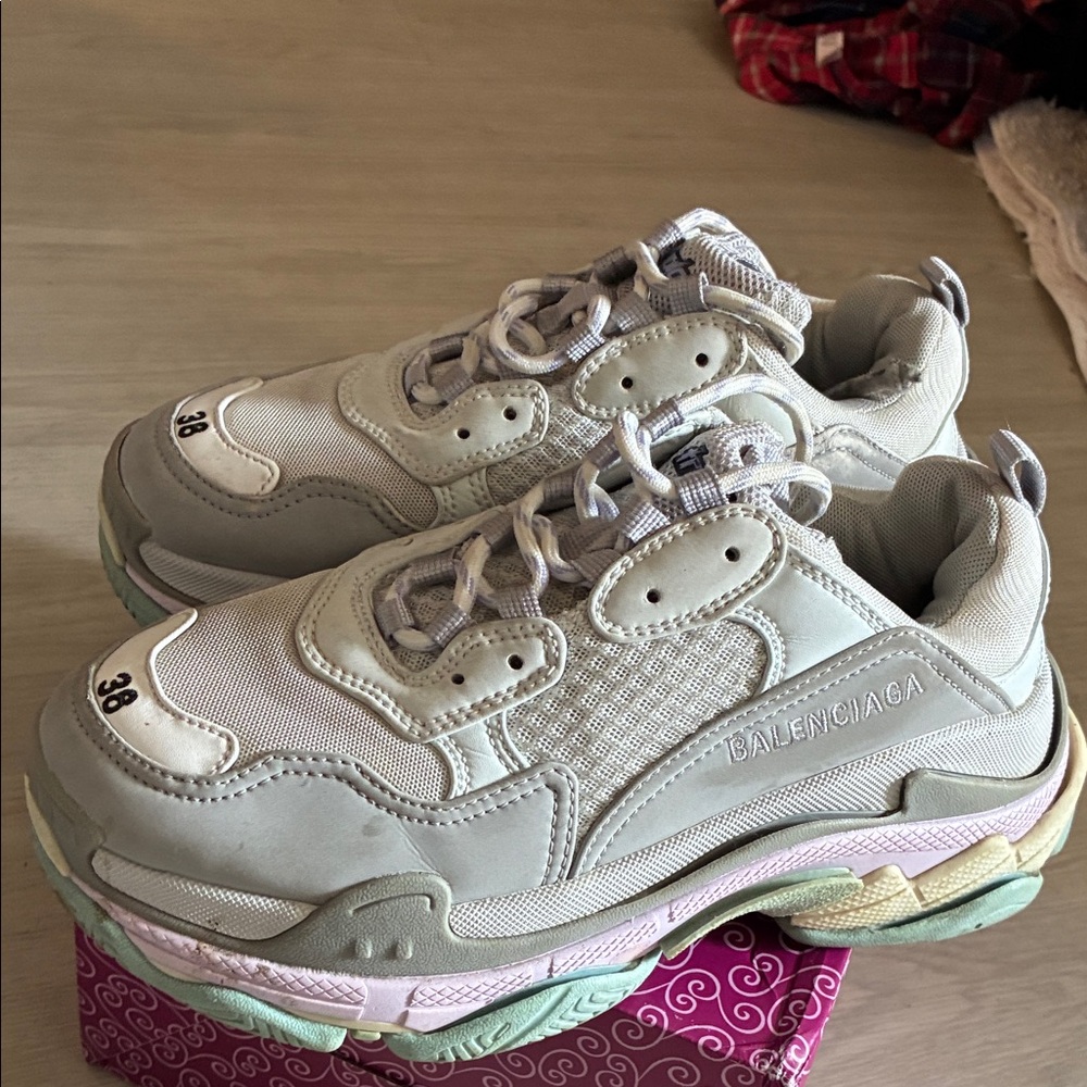 Balenciaga Chunky Sneakers in Cream with Pastel Pink, Mint, Yellow Accents